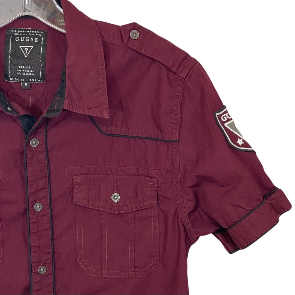 GUESS- Men's Button down Maroon Shirt- Size S - Picture 3 of 8